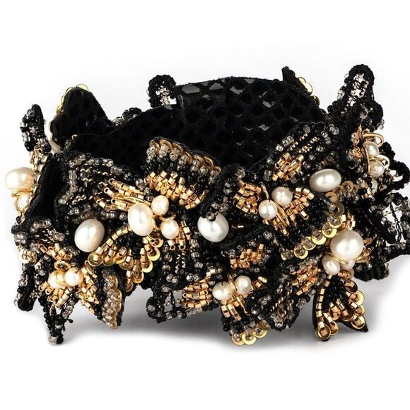 Deepa Gurnani Transcendence Collection Beaded Cuff Bracelet- Black/Gold - Picture 1 of 5